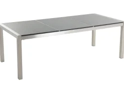 Beliani Set da pranzo da giardino 8 posti GROSSETO Piastra tripla Granito Lucido Grigio/Bianco Bianco Argento Grigio