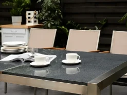 Best Beliani Set da pranzo da giardino 8 posti GROSSETO Piastra tripla Granito Lucido Grigio/Beige Beige Argento Grigio