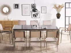 Best Beliani Set da pranzo da giardino 8 posti GROSSETO Piastra tripla Granito Lucido Grigio/Beige Beige Argento Grigio