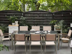Best Beliani Set da pranzo da giardino 8 posti GROSSETO Piastra tripla Granito Lucido Grigio/Beige Beige Argento Grigio