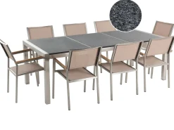 Best Beliani Set da pranzo da giardino 8 posti GROSSETO Piastra tripla Granito Lucido Grigio/Beige Beige Argento Grigio