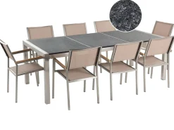 Sale Beliani Set da pranzo da giardino 8 posti GROSSETO Piastra tripla Granito fiammato Nero/Beige Beige Argento Grigio