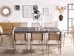 Sale Beliani Set da pranzo da giardino 8 posti GROSSETO Piastra tripla Granito fiammato Nero/Beige Beige Argento Grigio