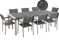 Hot Beliani Set da pranzo da giardino 8 posti GROSSETO Piastra tripla Granito fiammato Nero/Grigio Argento Grigio