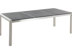 Hot Beliani Set da pranzo da giardino 8 posti GROSSETO Piastra tripla Granito fiammato Nero/Grigio Argento Grigio