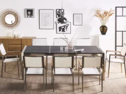 Hot Beliani Set da pranzo da giardino 8 posti GROSSETO Piastra tripla Granito fiammato Nero/Bianco Bianco Argento Grigio