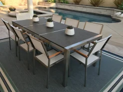 Hot Beliani Set da pranzo da giardino 8 posti GROSSETO Piastra tripla Granito fiammato Nero/Bianco Bianco Argento Grigio