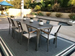 Hot Beliani Set da pranzo da giardino 8 posti GROSSETO Piastra tripla Granito fiammato Nero/Bianco Bianco Argento Grigio