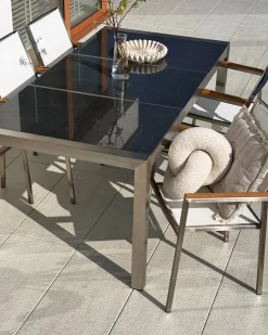 Hot Beliani Set da pranzo da giardino 6 posti GROSSETO Piastra tripla Granito Lucido Grigio/Bianco Bianco Argento Grigio