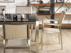 Outlet Beliani Set da pranzo da giardino 6 posti GROSSETO Piastra tripla Granito Lucido Grigio/Beige Beige Argento Grigio