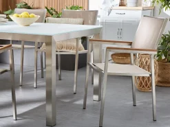 Outlet Beliani Set da pranzo da giardino 6 posti GROSSETO Piastra tripla Granito Lucido Grigio/Beige Beige Argento Grigio
