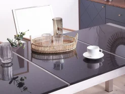 Hot Beliani Set da pranzo da giardino 6 posti GROSSETO Piastra tripla Granito Lucido Nero/Beige Beige Argento Nero