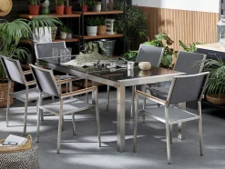 Online Beliani Set da pranzo da giardino 6 posti GROSSETO Piastra tripla Granito Lucido Grigio/Nero Argento Grigio Nero