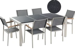 Online Beliani Set da pranzo da giardino 6 posti GROSSETO Piastra tripla Granito Lucido Grigio/Nero Argento Grigio Nero