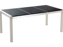 New Beliani Set da pranzo da giardino 6 posti GROSSETO Piastra tripla Granito Lucido Nero/Bianco Bianco Argento Nero