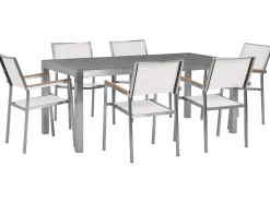Clearance Beliani da giardino 6 posti GROSSETO Granito Lucido Grigio/Bianco Bianco Argento Grigio