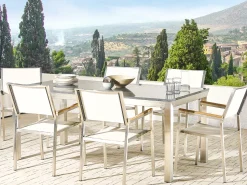 Clearance Beliani da giardino 6 posti GROSSETO Granito Lucido Grigio/Bianco Bianco Argento Grigio