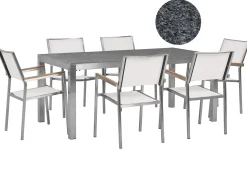 Clearance Beliani da giardino 6 posti GROSSETO Granito Lucido Grigio/Bianco Bianco Argento Grigio