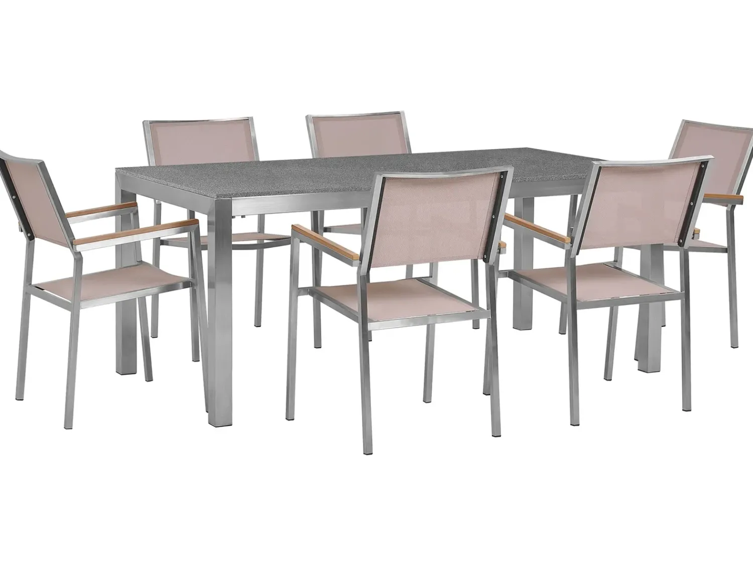 Clearance Beliani Set da pranzo da giardino 6 posti GROSSETO Granito Lucido Grigio/Beige Beige Argento Grigio