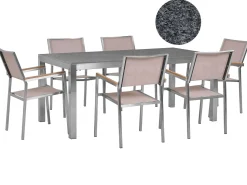 Clearance Beliani Set da pranzo da giardino 6 posti GROSSETO Granito Lucido Grigio/Beige Beige Argento Grigio