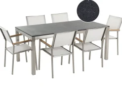Clearance Beliani Set da pranzo da giardino 6 posti GROSSETO Granito Lucido Nero/Bianco Bianco Argento Nero