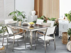 Clearance Beliani Set da pranzo da giardino 6 posti GROSSETO Granito Lucido Nero/Bianco Bianco Argento Nero