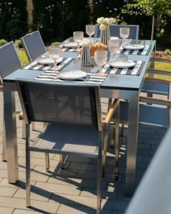 New Beliani Set da pranzo da giardino 6 posti GROSSETO Granito Lucido Grigio Argento Grigio