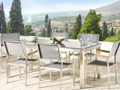 New Beliani Set da pranzo da giardino 6 posti GROSSETO Granito Lucido Grigio Argento Grigio