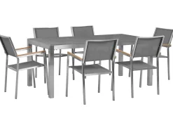 New Beliani Set da pranzo da giardino 6 posti GROSSETO Granito Lucido Grigio Argento Grigio