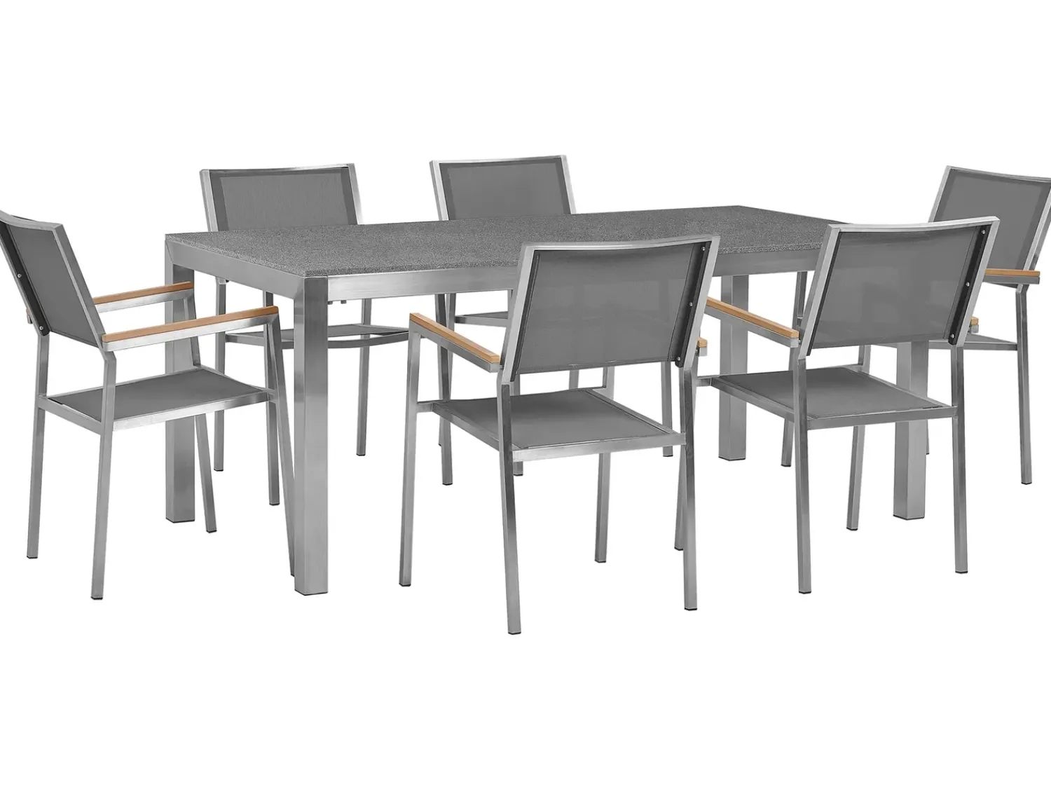 New Beliani Set da pranzo da giardino 6 posti GROSSETO Granito Lucido Grigio Argento Grigio
