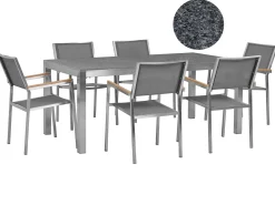 New Beliani Set da pranzo da giardino 6 posti GROSSETO Granito Lucido Grigio Argento Grigio