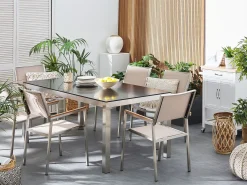 Clearance Beliani Set da pranzo da giardino 6 posti GROSSETO Granito Lucido Nero/Beige Beige Argento Nero