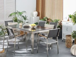 Sale Beliani da giardino 6 posti GROSSETO Granito Lucido Grigio/Nero Argento Grigio Nero