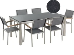 Sale Beliani da giardino 6 posti GROSSETO Granito Lucido Grigio/Nero Argento Grigio Nero