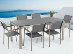 Outlet Beliani da giardino 6 posti GROSSETO Granito fiammato Nero/Grigio Argento Grigio