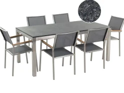 Outlet Beliani da giardino 6 posti GROSSETO Granito fiammato Nero/Grigio Argento Grigio