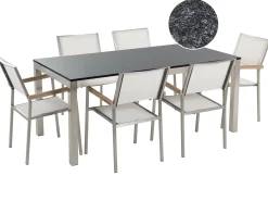 Online Beliani Set da pranzo da giardino 6 posti GROSSETO Granito fiammato Nero/Bianco Bianco Argento Grigio
