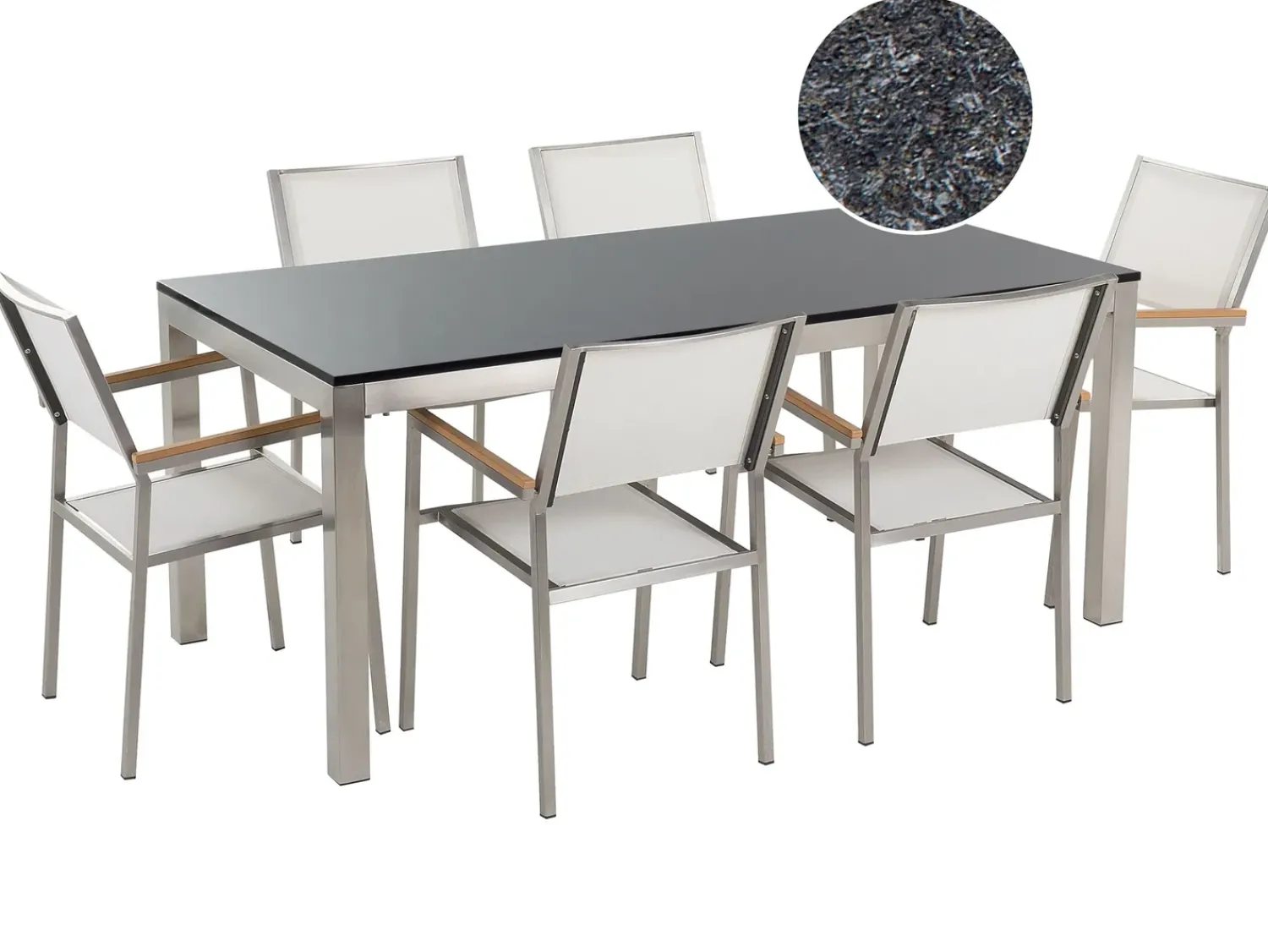 Online Beliani Set da pranzo da giardino 6 posti GROSSETO Granito fiammato Nero/Bianco Bianco Argento Grigio