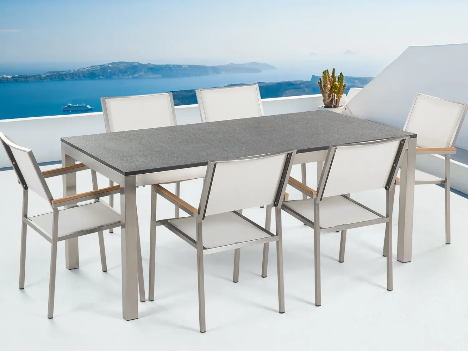 Online Beliani Set da pranzo da giardino 6 posti GROSSETO Granito fiammato Nero/Bianco Bianco Argento Grigio