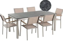 Discount Beliani Set da pranzo da giardino 6 posti GROSSETO Granito fiammato Nero/Beige Beige Argento Grigio
