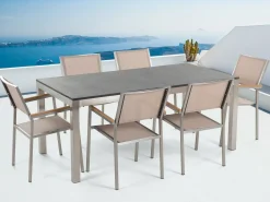 Discount Beliani Set da pranzo da giardino 6 posti GROSSETO Granito fiammato Nero/Beige Beige Argento Grigio