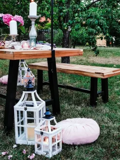 Outlet Beliani Set da pranzo da giardino 6 posti SCANIA Legno d'acacia Nero Marrone Nero