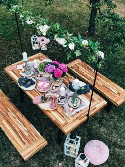 Outlet Beliani Set da pranzo da giardino 6 posti SCANIA Legno d'acacia Nero Marrone Nero