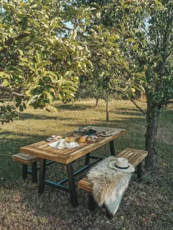 Outlet Beliani Set da pranzo da giardino 6 posti SCANIA Legno d'acacia Nero Marrone Nero