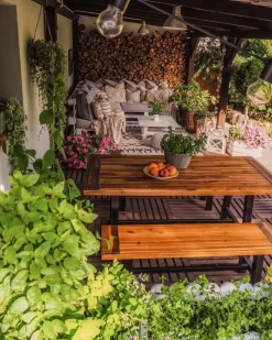 Outlet Beliani Set da pranzo da giardino 6 posti SCANIA Legno d'acacia Nero Marrone Nero