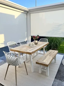 New Beliani Set da pranzo da giardino 6 posti SCANIA Legno d'acacia Bianco Bianco Marrone