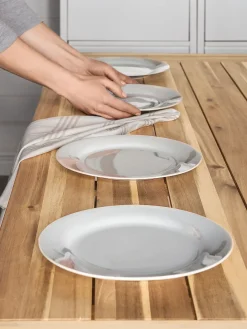New Beliani Set da pranzo da giardino 6 posti SCANIA Legno d'acacia Bianco Bianco Marrone
