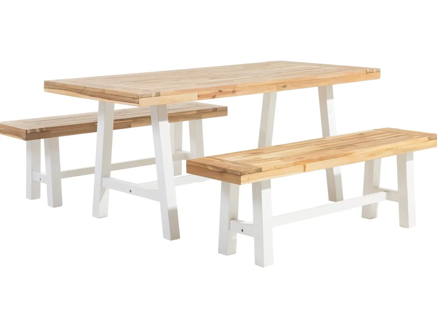 New Beliani Set da pranzo da giardino 6 posti SCANIA Legno d'acacia Bianco Bianco Marrone