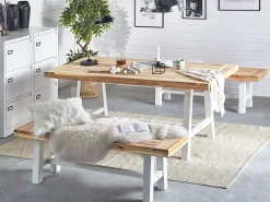 New Beliani Set da pranzo da giardino 6 posti SCANIA Legno d'acacia Bianco Bianco Marrone