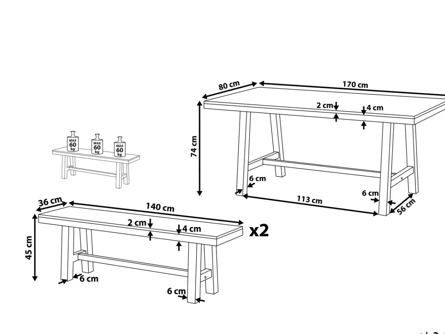 New Beliani Set da pranzo da giardino 6 posti SCANIA Legno d'acacia Bianco Bianco Marrone